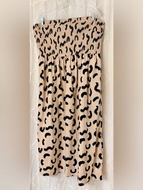 A New Day XL Strapless Smocked Sundress Beige Black Print